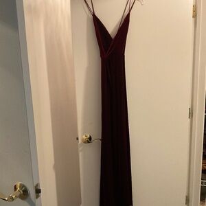 red velvet, spaghetti strap front slit Christmas Party dress.